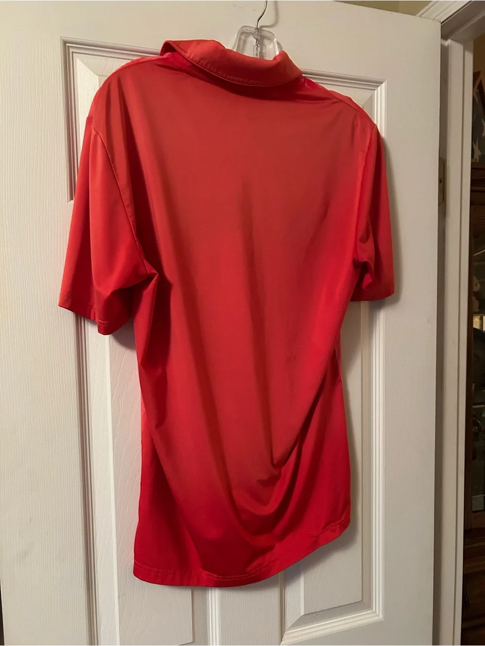 adidas Men’s Coral Red Polo with Navy Stripe
